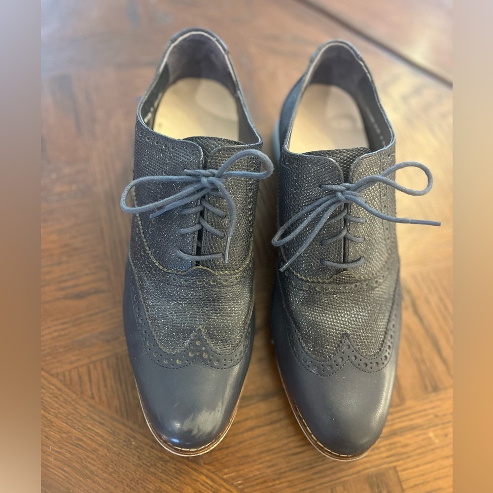 Cole Haan Gramercy Wing Oxford Metallic Glitter Blue Wingtip Women’s 9.5 Shoe